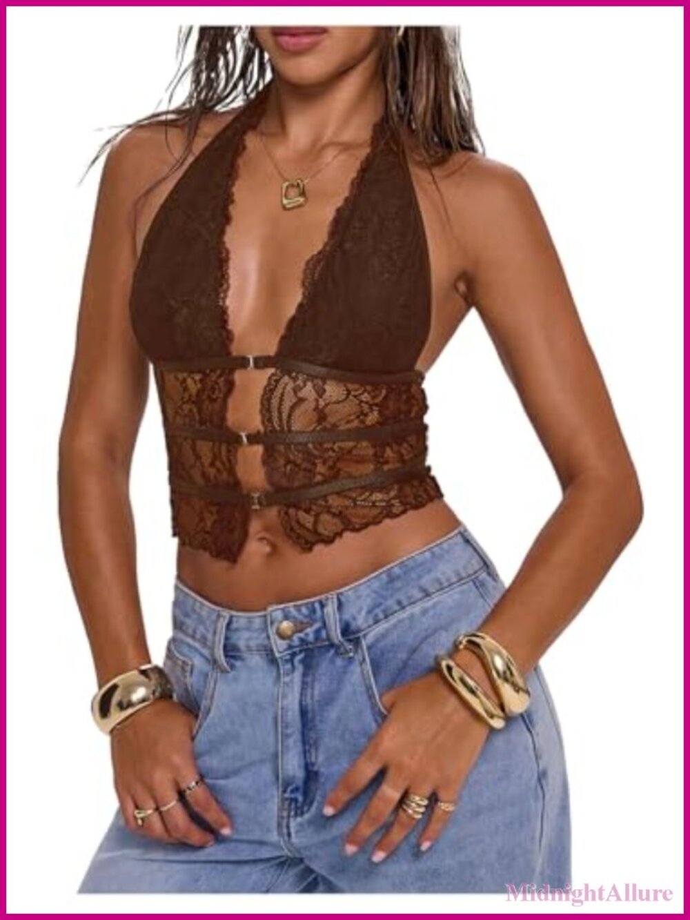 Sheer Lace Crop Halter Top Open Back Sleeveless Rave Going Out
